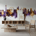 Las Vegas Nevada Skyline Purple & Gold Mural Wallpaper - room preview 04