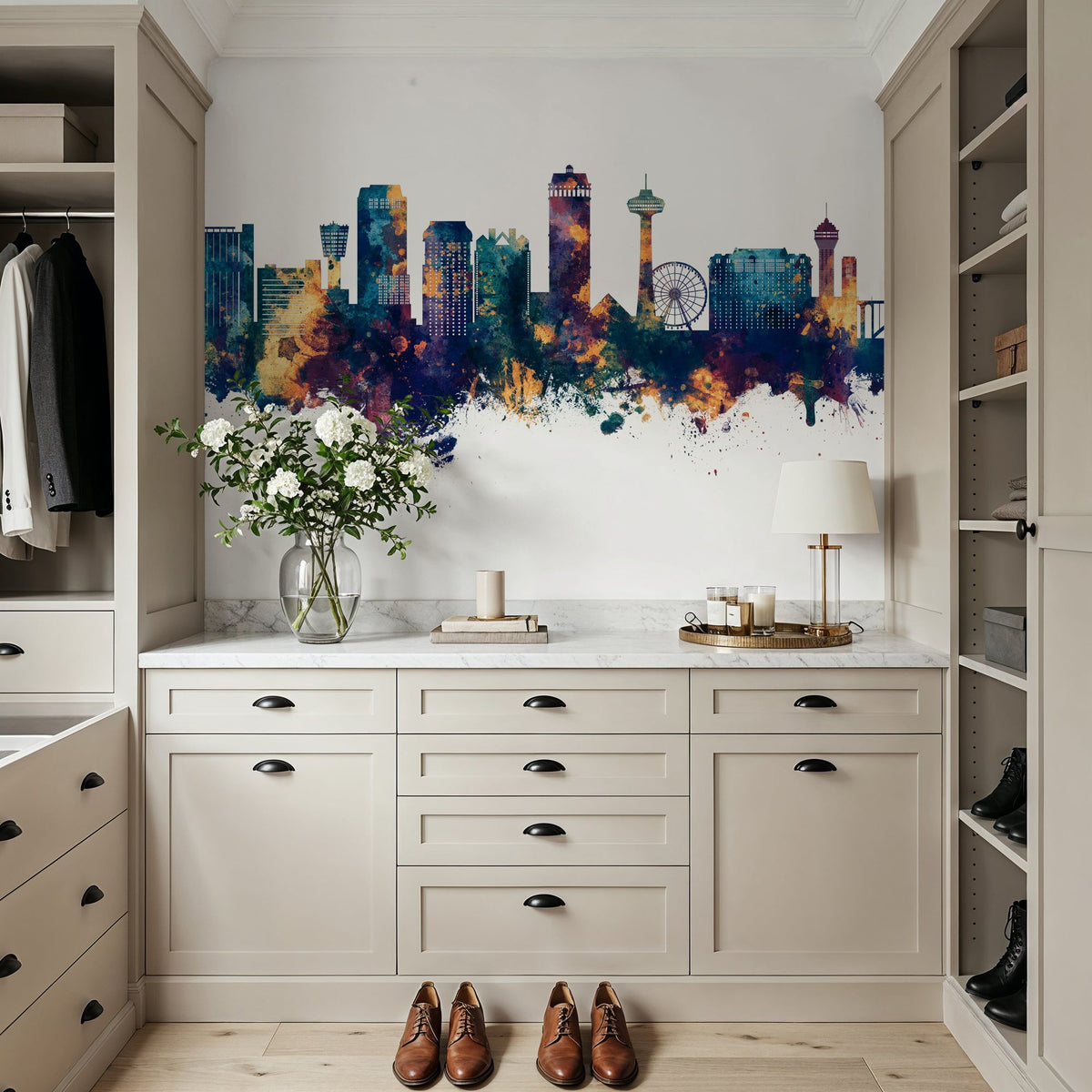 Niagara Falls Skyline Blue & Bronze Mural Wallpaper - room preview 04