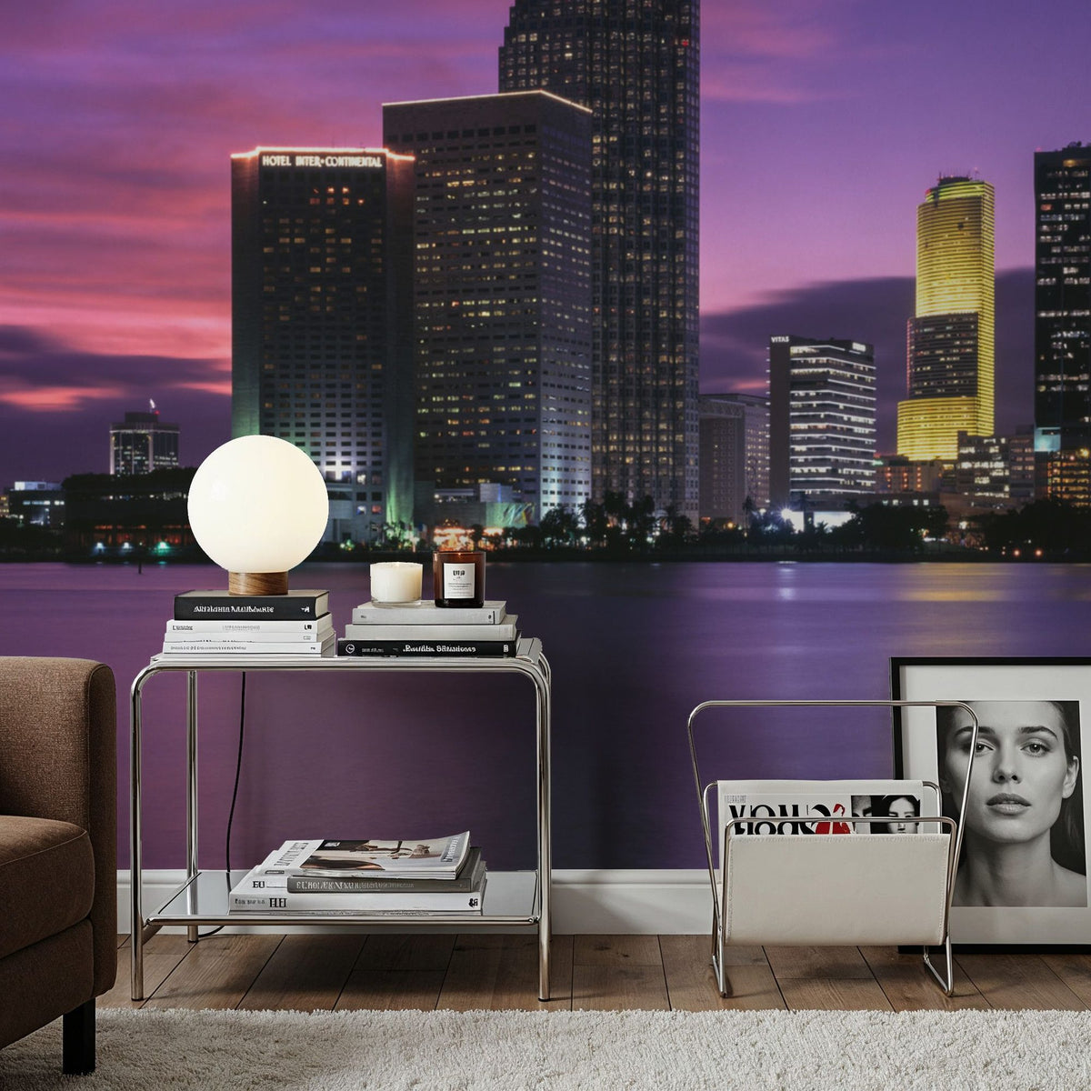 Sunset Pink Twilight Metropolis Mural Wallpaper - room preview 04