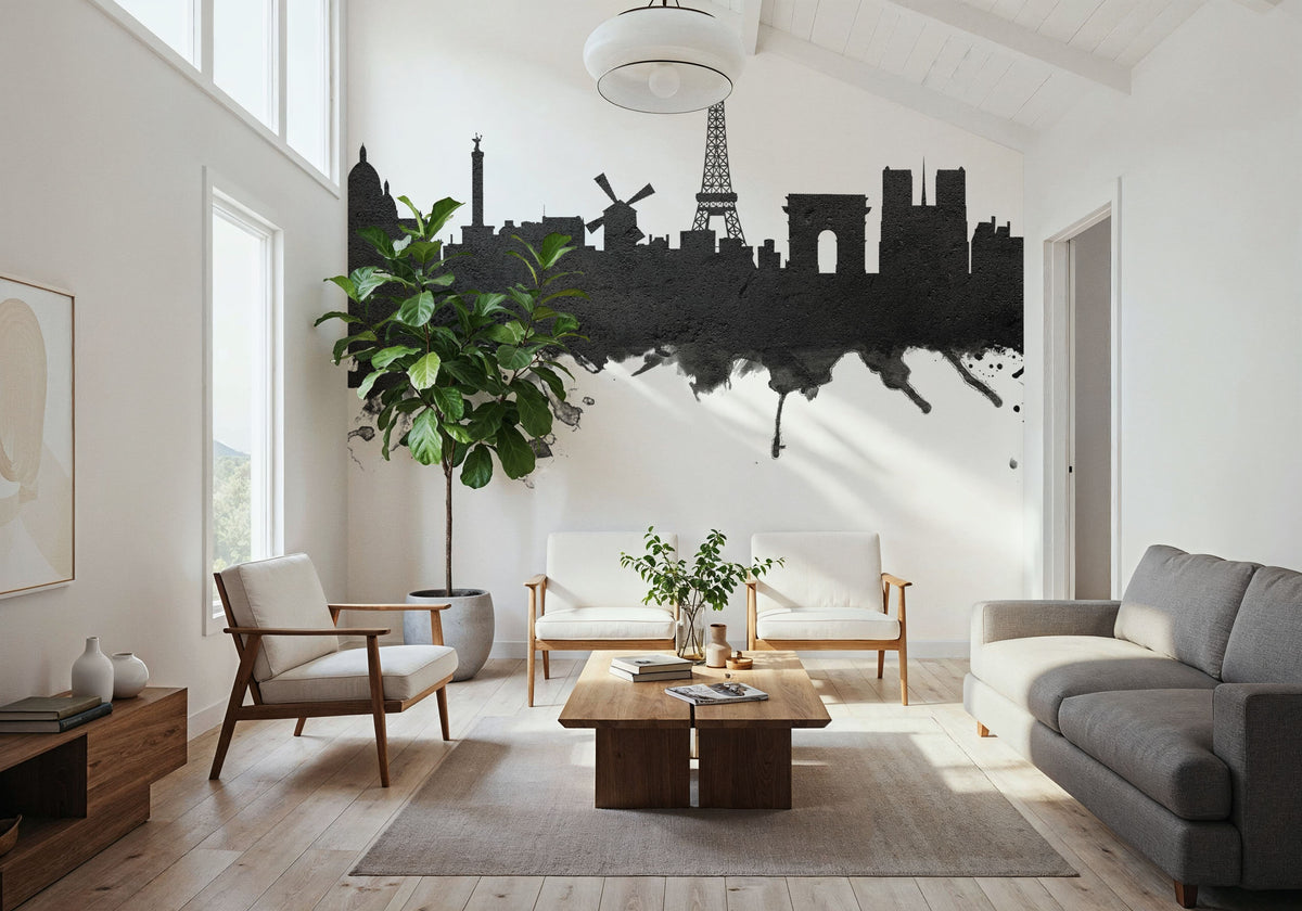 Paris Skyline Black & White Mural Wallpaper - room preview 04