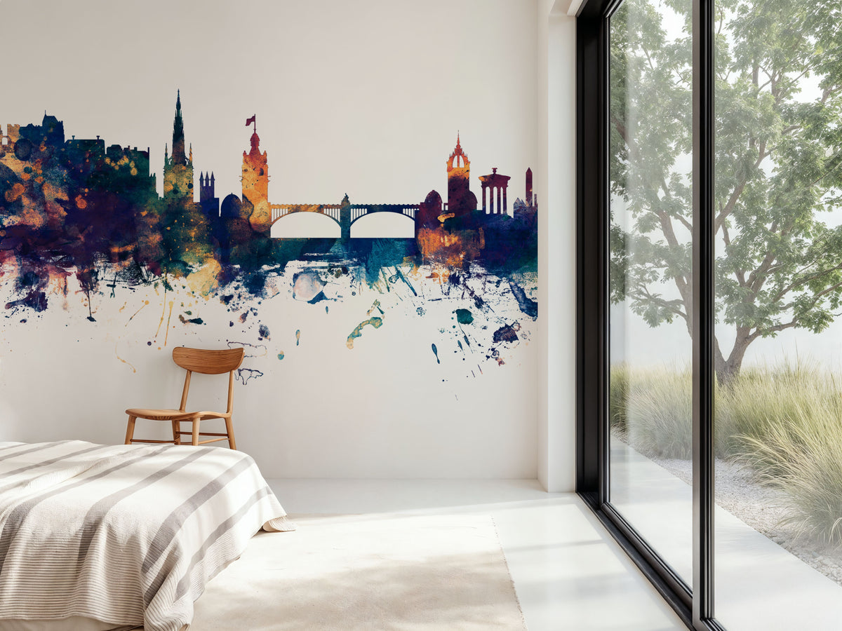 Edinburgh Scotland Skyline Blue & Bronze Mural Wallpaper - room preview 04