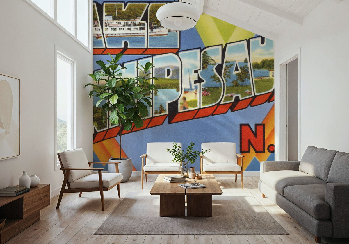 Greetings From Lake Winnipesaukee Mural Wallpaper - room preview 04