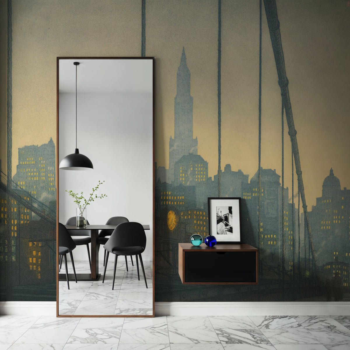 New York, Brooklyn Bridge (1927) Illustration Mural Wallpaper - room preview 04