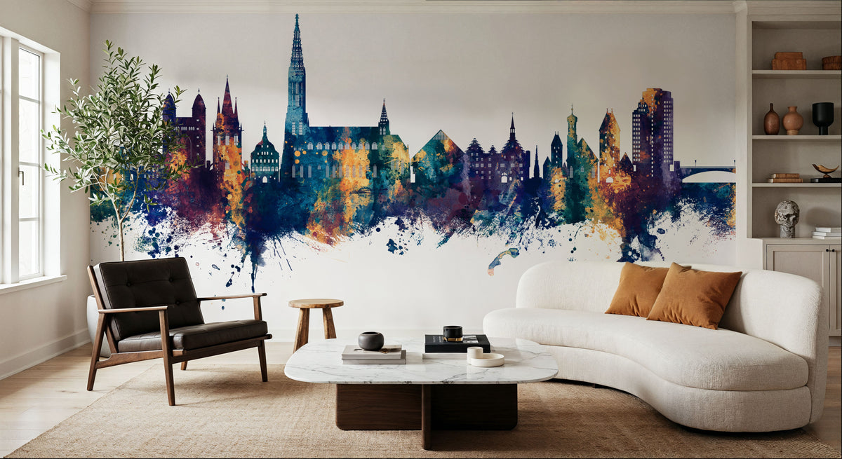Ulm Germany Skyline Blue & Bronze Mural Wallpaper - room preview 04