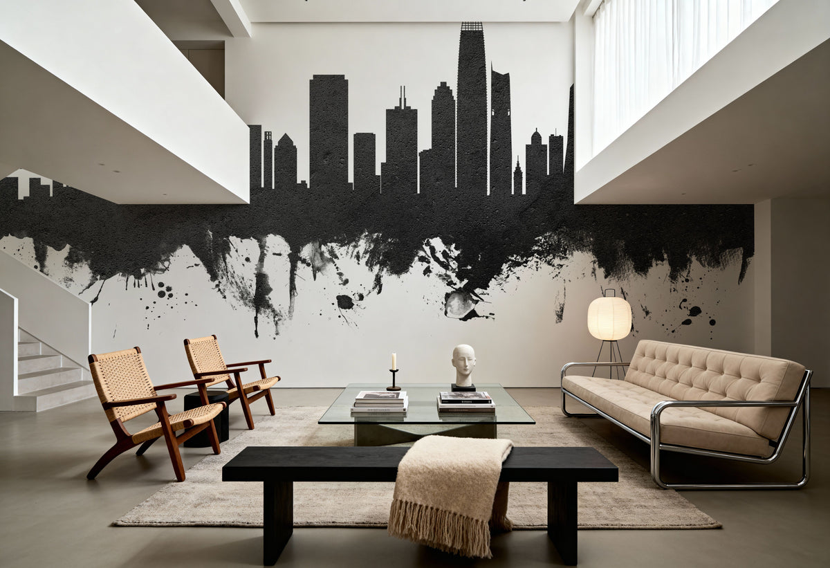 San Francisco Skyline Black & White Mural Wallpaper - room preview 04