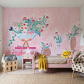 Flower Vases and Books Pink Mural Wallpaper - room preview 04
