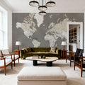 World Map Cities - Earthy Mural Wallpaper - room preview 04