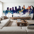 Columbus Ohio Skyline Blue & Bronze Mural Wallpaper - room preview 04