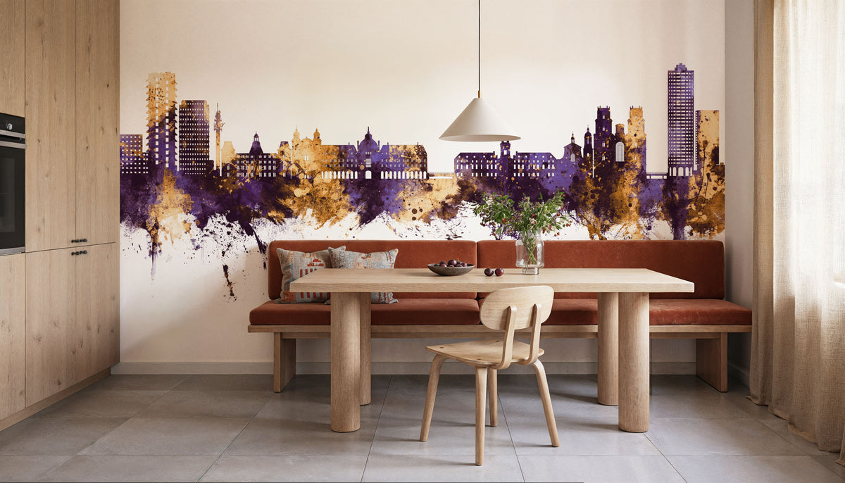 Rennes France Skyline Purple & Gold Mural Wallpaper - room preview 04