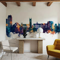 Oldham England Skyline Blue & Bronze Mural Wallpaper - room preview 04