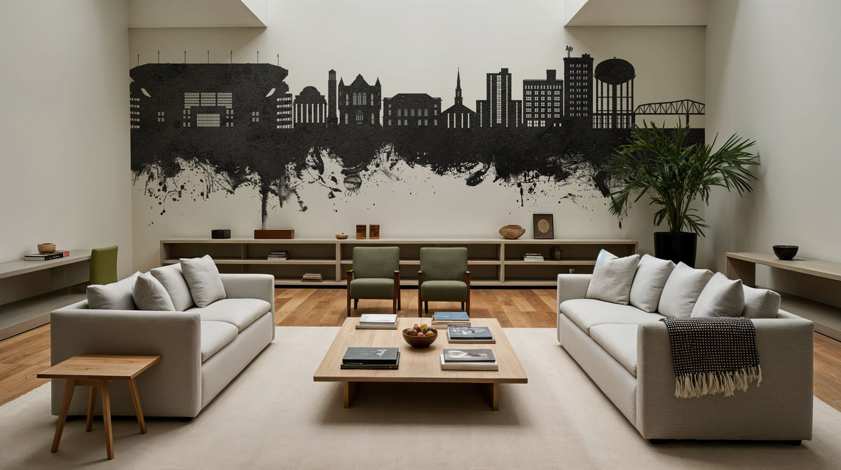 Tuscaloosa Alabama Skyline Black & White Mural Wallpaper - room preview 04