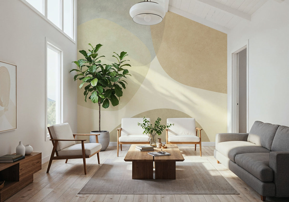 Embracing Shapes, Beige Mural Wallpaper - room preview 04