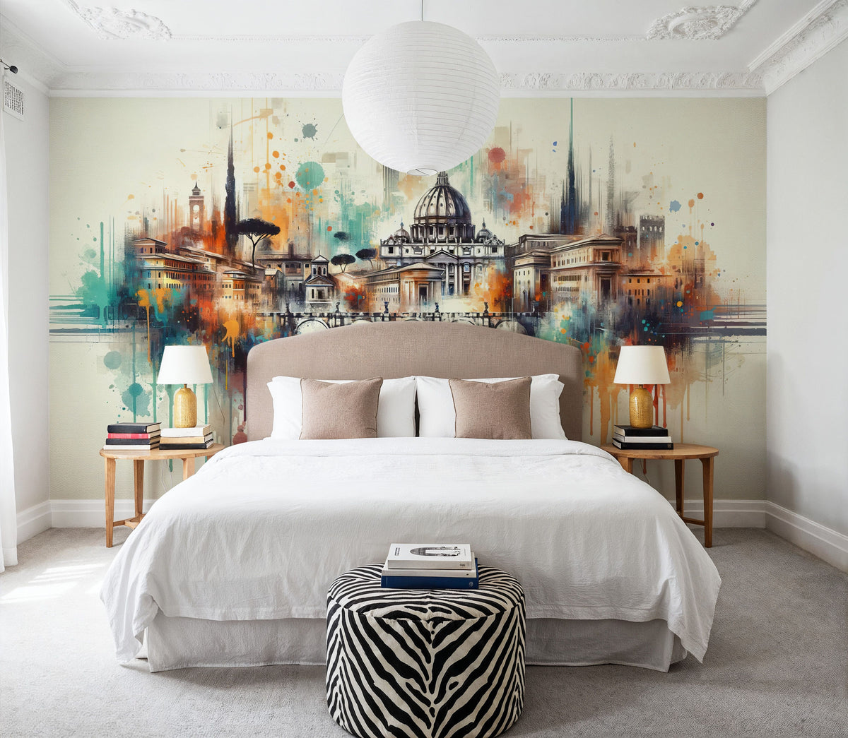 Watercolor Skyline Rome II Mural Wallpaper - room preview 04