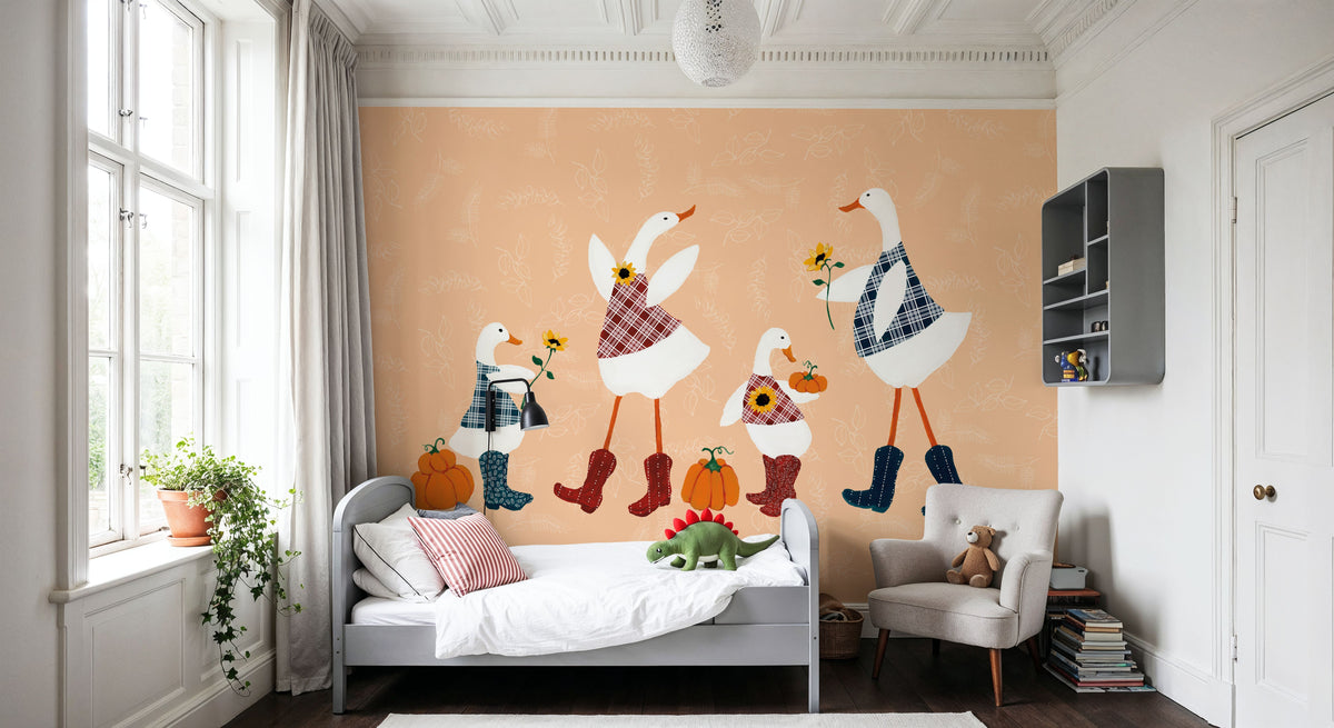 Ducks in the Pumpkin Patch I Mural Wallpaper - room preview 04