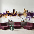 Liege Belgium Skyline Purple & Gold Mural Wallpaper - room preview 04
