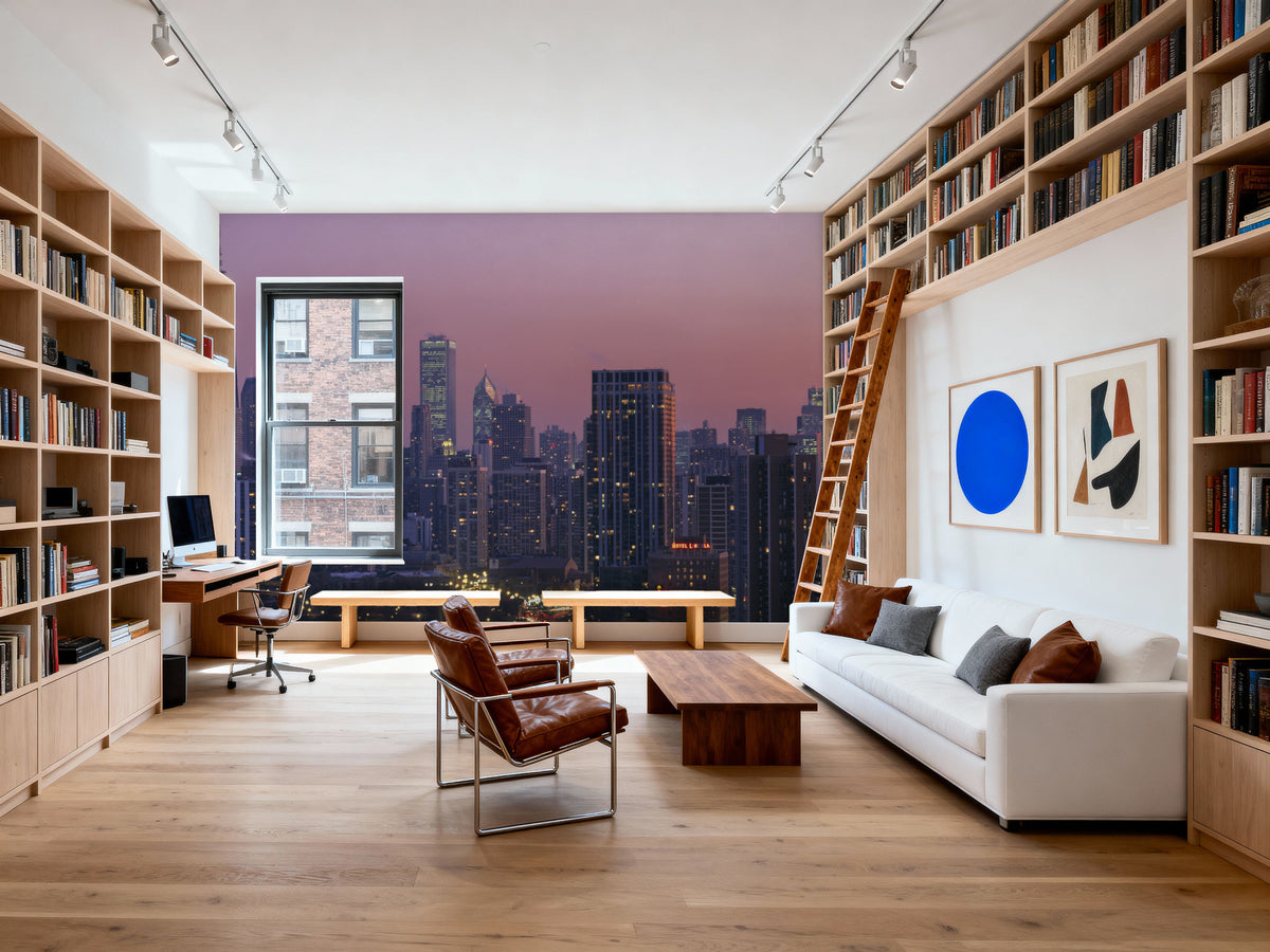 Mauve Metropolis Mural Wallpaper - room preview 04