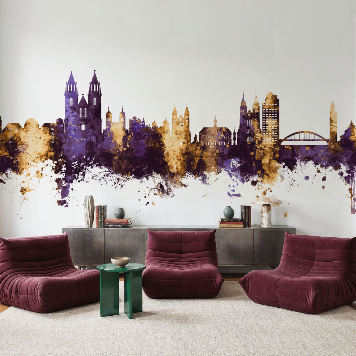 Magdeburg Germany Skyline Purple & Gold Mural Wallpaper - room preview 04