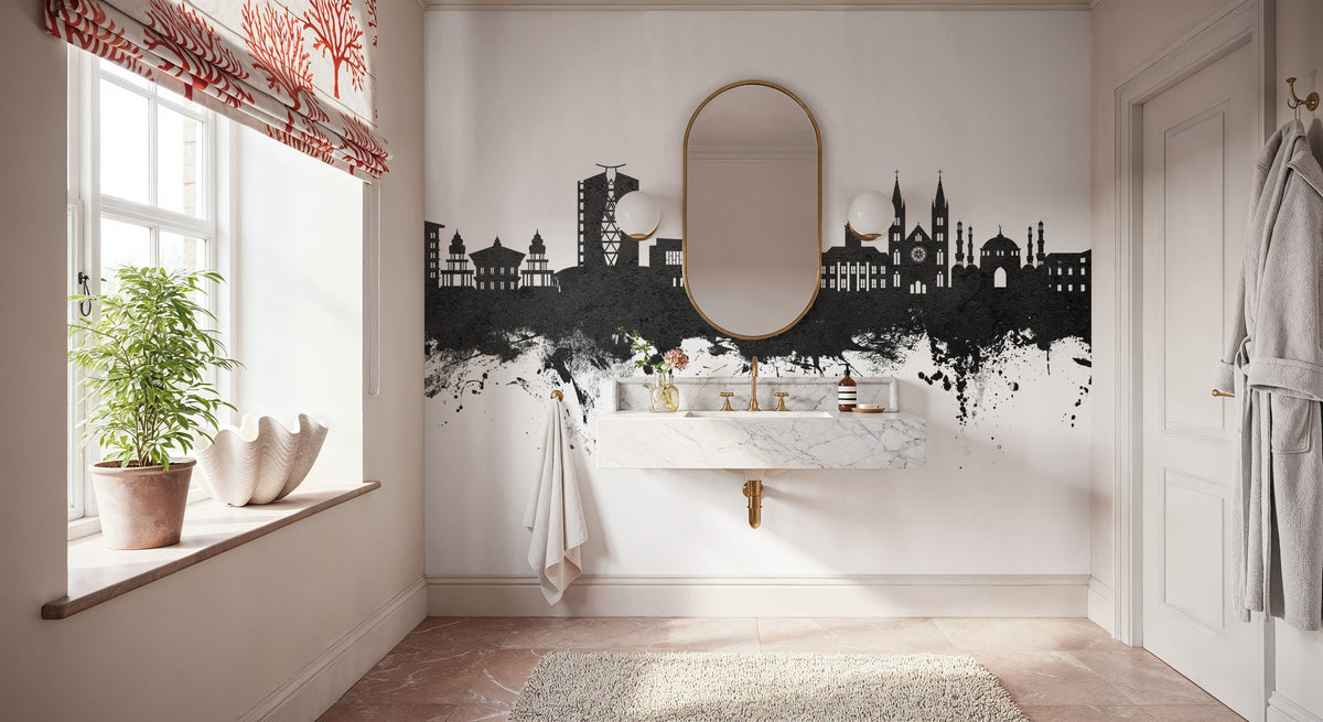 Paramaribo Suriname Skyline Black & White Mural Wallpaper - room preview 04