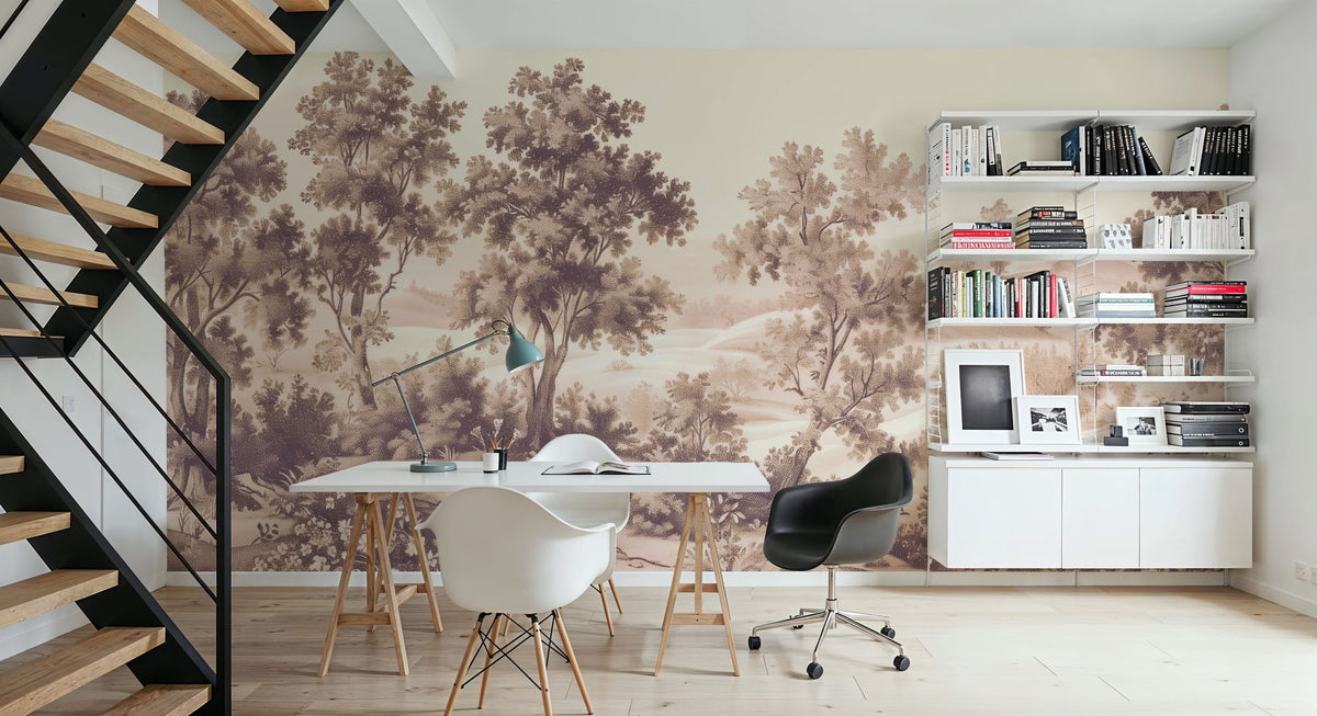 Pastoral Toile, Maple Beige Mural Wallpaper - room preview 04