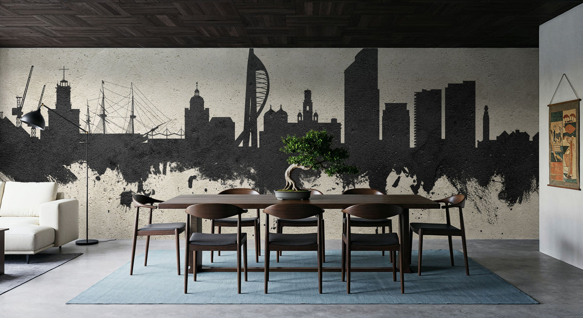 Portsmouth England Skyline Concrete Mural Wallpaper - room preview 04