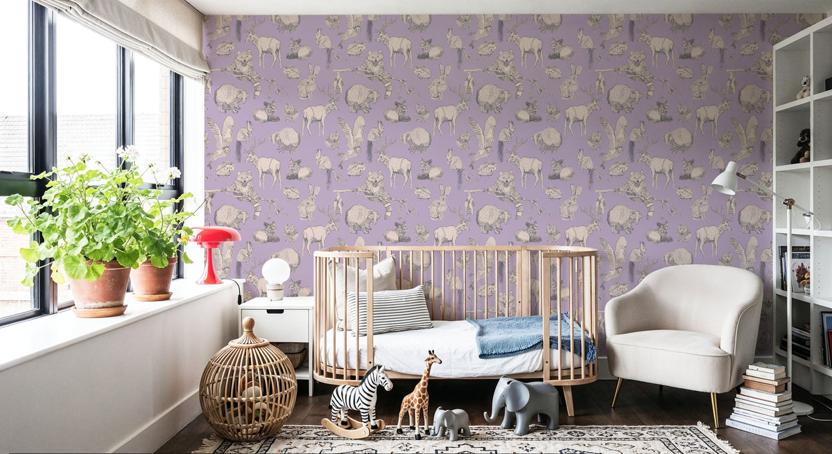 Forest Life Lilac Mural Wallpaper - room preview 04