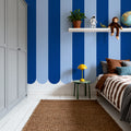 Scalloped Circus Stripes, Blue on Blue Mural Wallpaper - room preview 04