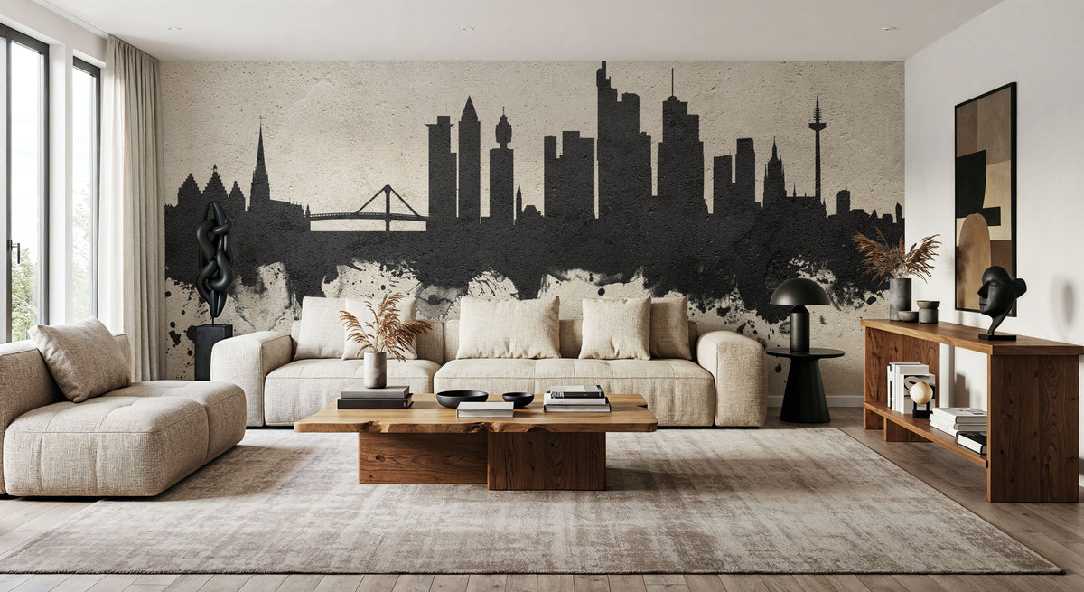 Frankfurt Skyline Concrete Mural Wallpaper - room preview 04