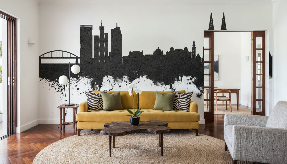 Zagreb Croatia Skyline Black & White Mural Wallpaper - room preview 04