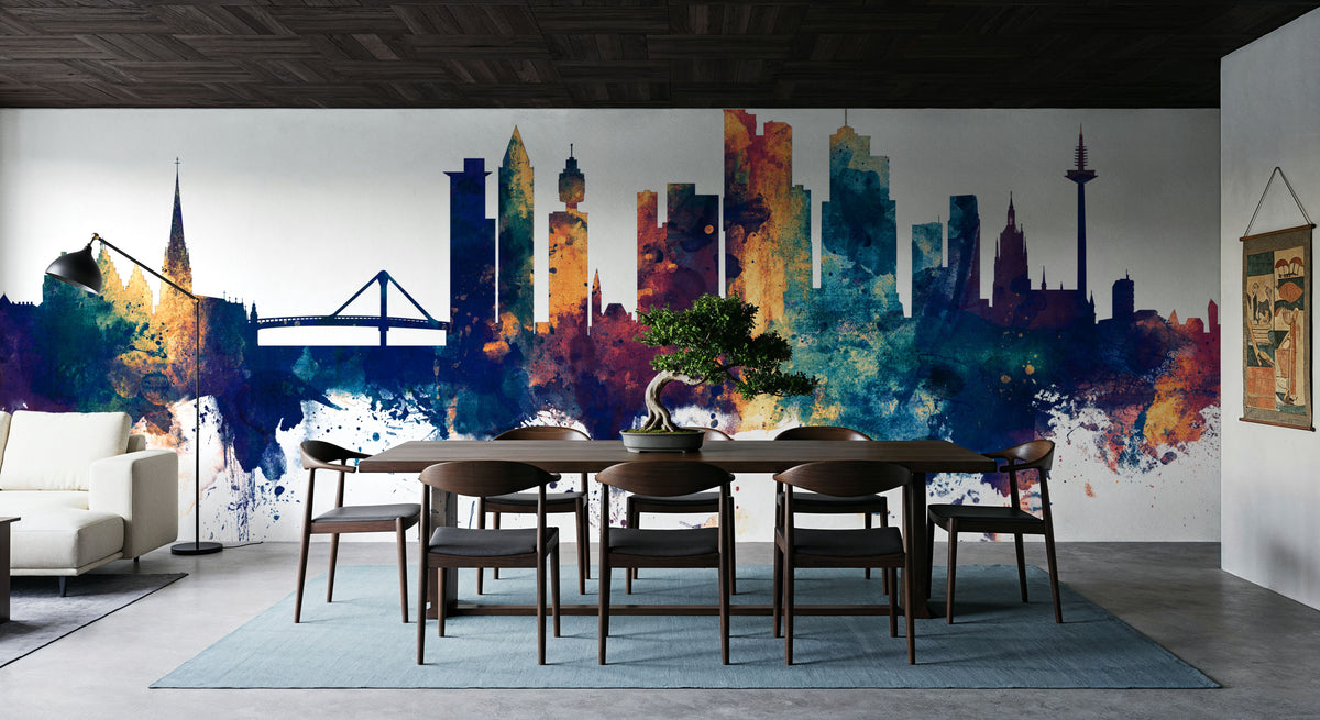 Frankfurt Skyline Blue & Bronze Mural Wallpaper - room preview 04