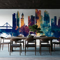 Frankfurt Skyline Blue & Bronze Mural Wallpaper - room preview 04