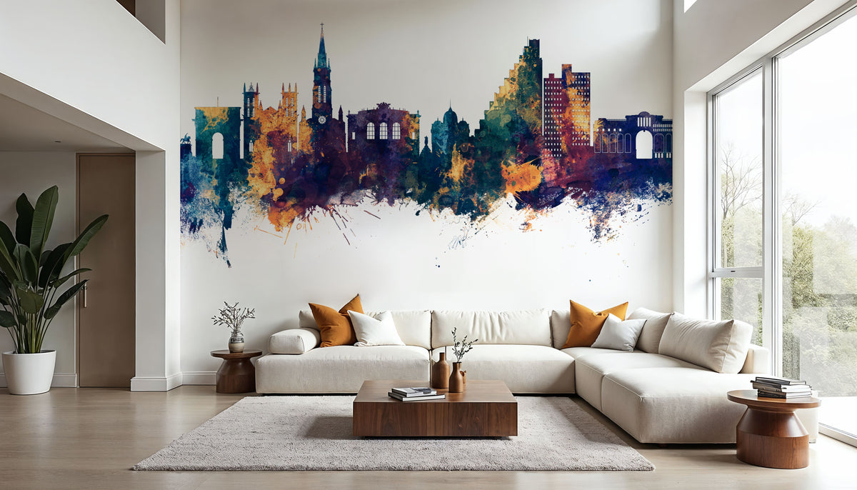 Montpellier Skyline Blue & Bronze Mural Wallpaper - room preview 04