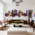 San Mateo California Skyline Purple & Gold Mural Wallpaper - room preview 04