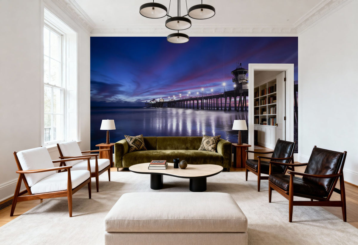 Twilight Harbor Mural Wallpaper - Blue Tone - room preview 04
