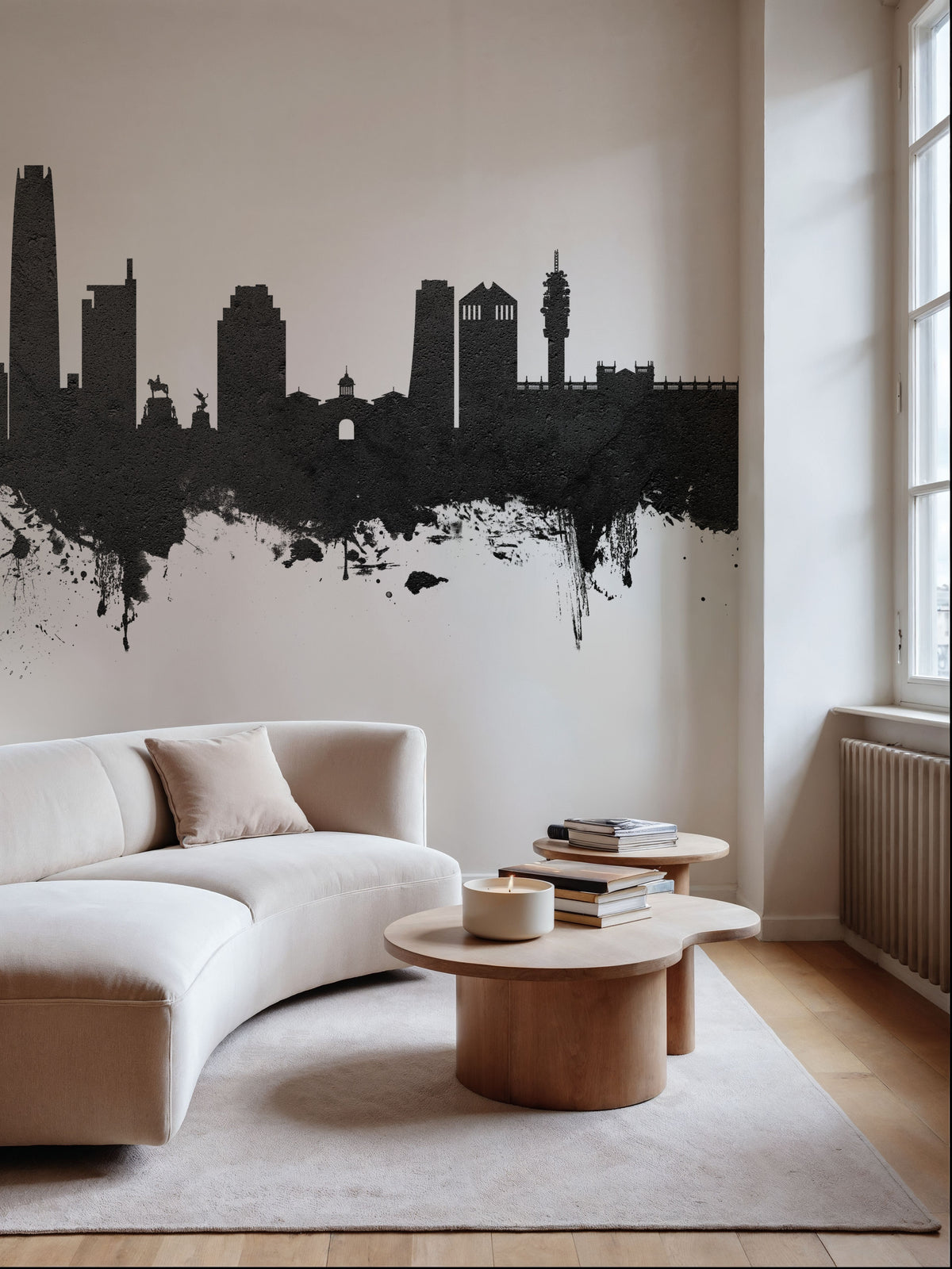 Santiago De Chile Skyline Black & White Mural Wallpaper - room preview 04