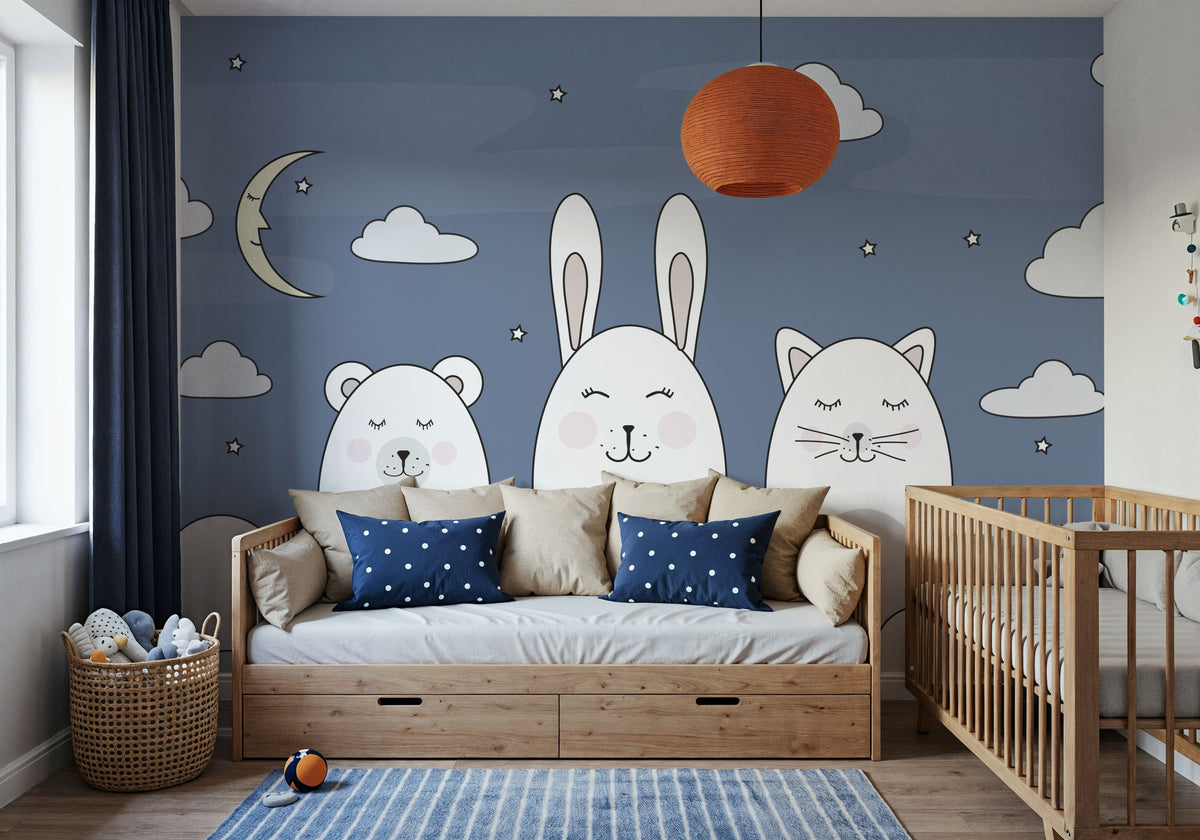 Sleeping Bunny Blue Mural Wallpaper - room preview 04
