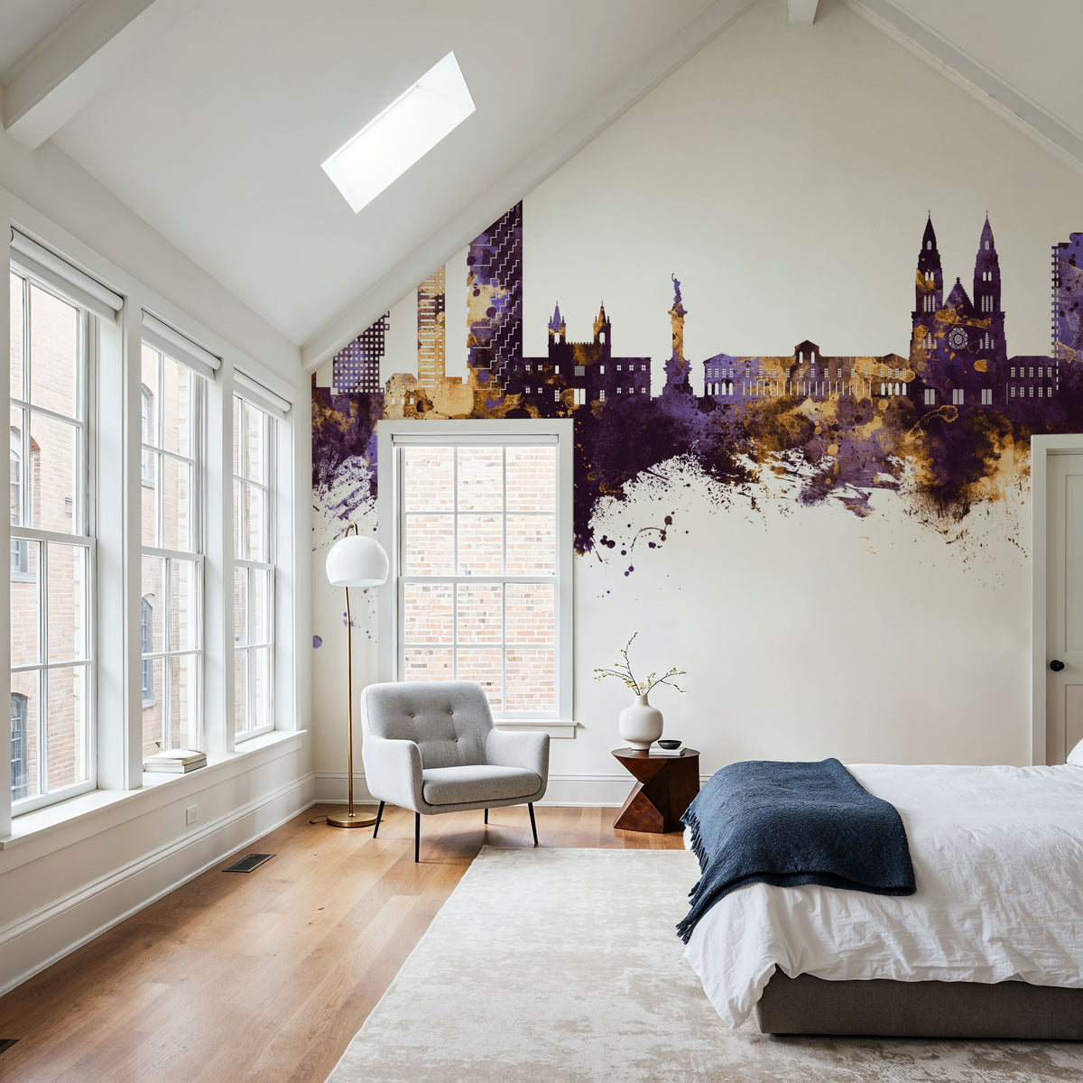 Quito Ecuador Skyline Purple & Gold Mural Wallpaper - room preview 04