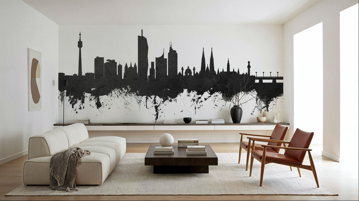 Vienna Austria Skyline Black & White Mural Wallpaper - room preview 04