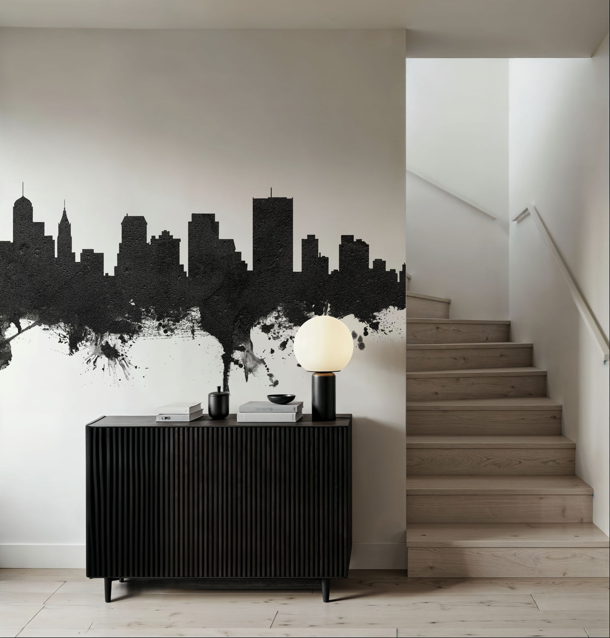Memphis Tennessee Skyline Black & White Mural Wallpaper - room preview 04