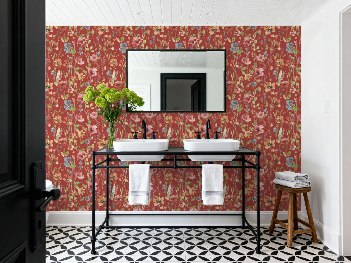 Time to Share Flowers Red Mural Wallpaper - room preview 04