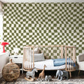 Warped Checkerboard, Olive Mural Wallpaper - room preview 04
