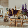 Kassel Germany Skyline Purple & Gold Mural Wallpaper - room preview 04