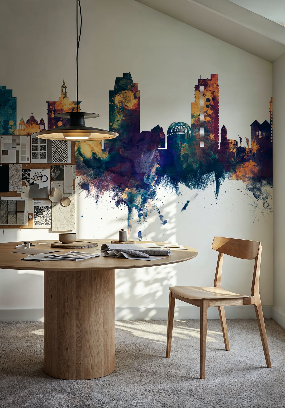 San Jose California Skyline Blue & Bronze Mural Wallpaper - room preview 04