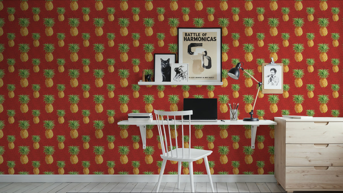 Pineapple Paradise Red Mural Wallpaper - room preview 04