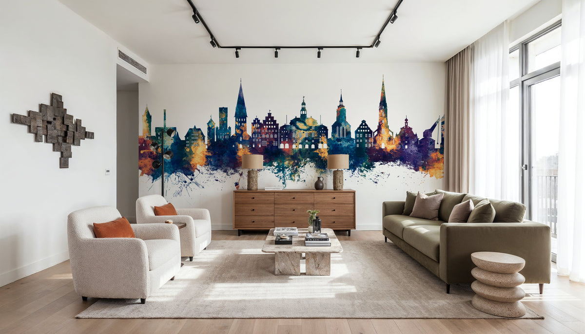 Lüneburg Germany Skyline Blue & Bronze Mural Wallpaper - room preview 04