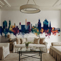 Durham North Carolina Skyline Blue & Bronze Mural Wallpaper - room preview 04