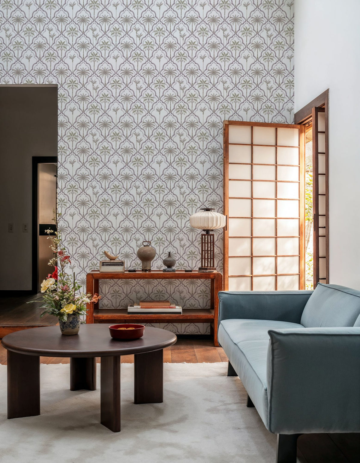 The Palm Lattice, Mauve & Khaki Mural Wallpaper - room preview 04