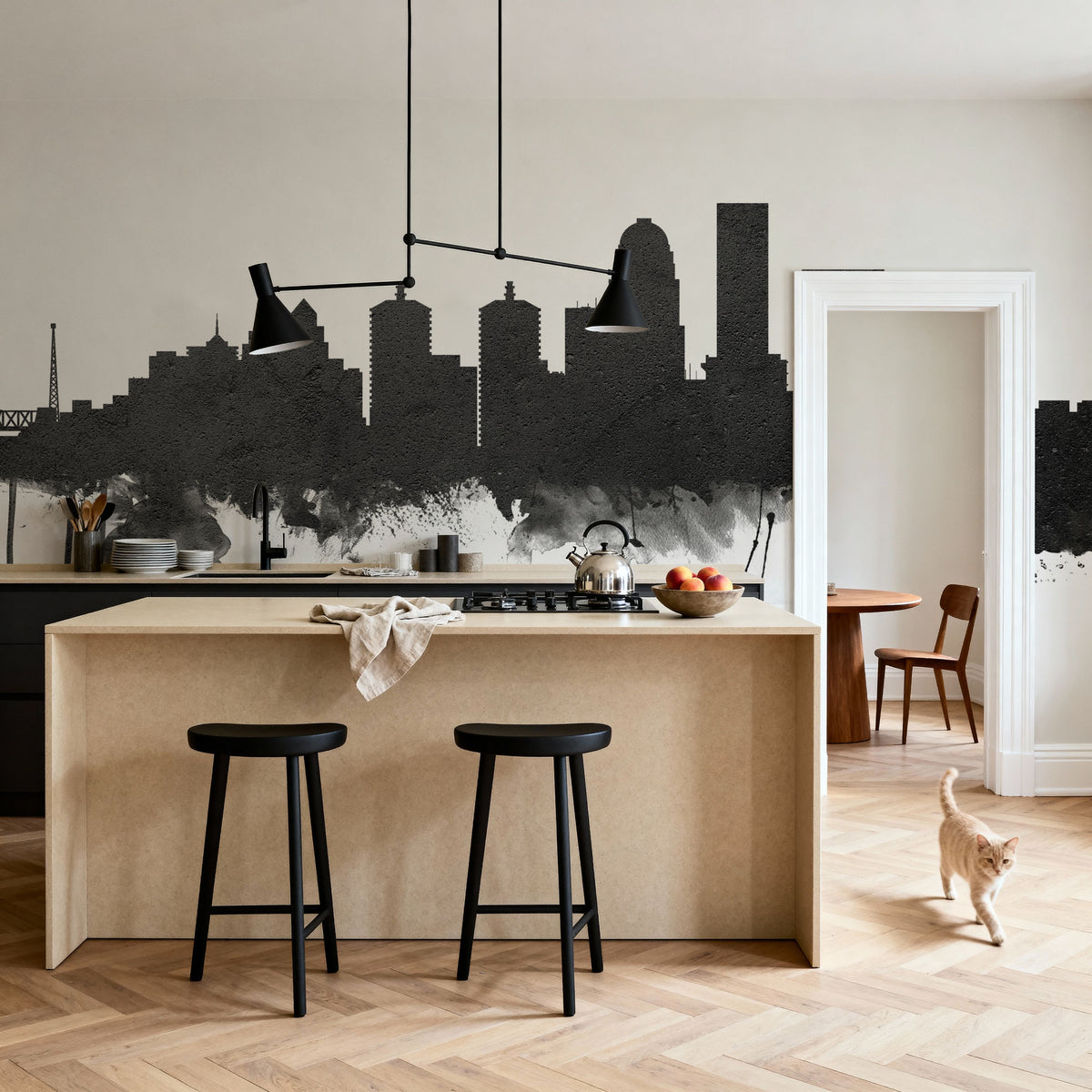 Louisville Kentucky Skyline Black & White Mural Wallpaper - room preview 04