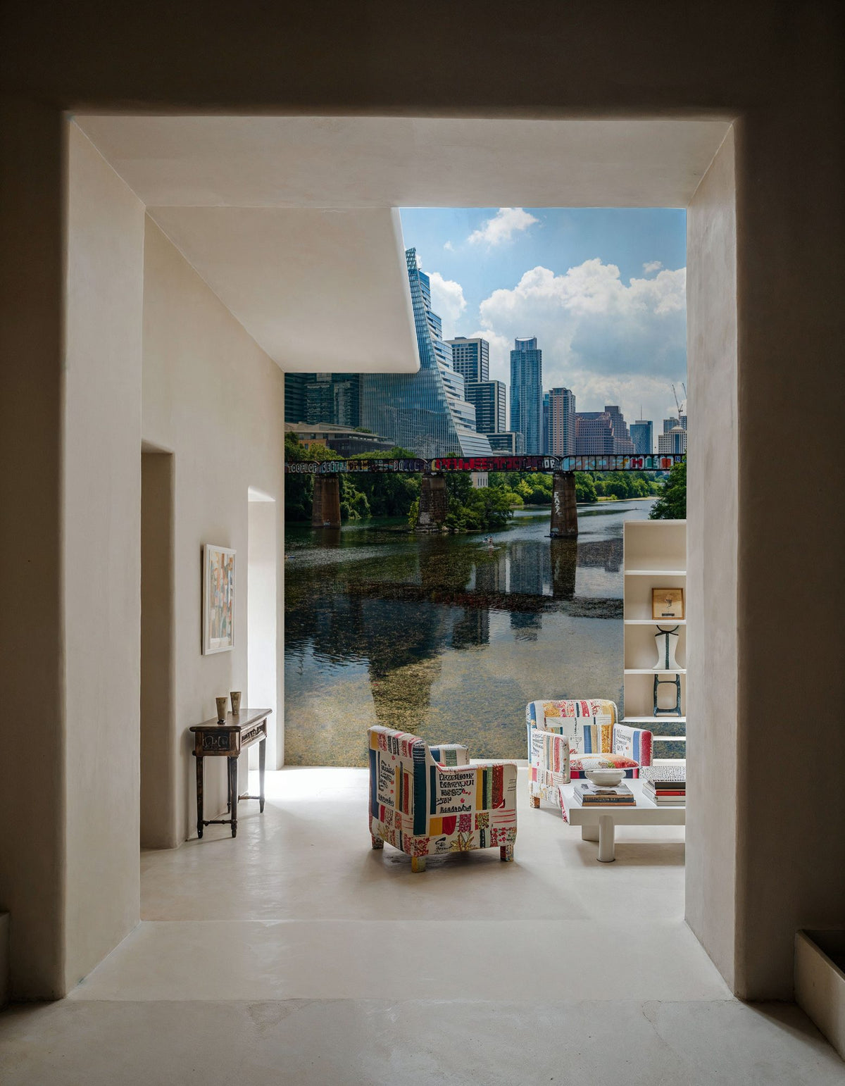 Urban Skyscrapers Blue Sky Reflection Mural Wallpaper - room preview 04