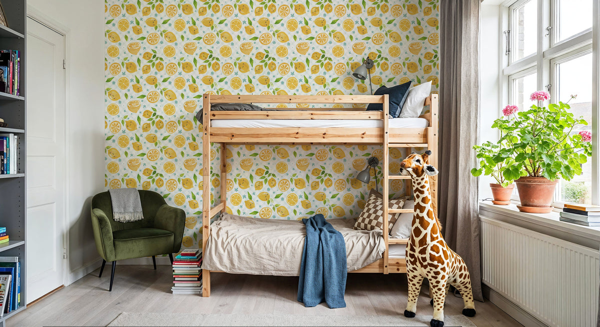 Mellow Lemons Blue Check Mural Wallpaper - room preview 04