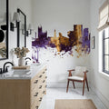 Manchester England Skyline Purple & Gold Mural Wallpaper - room preview 04